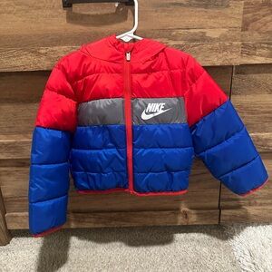 Nike Kids Puffer Jacket in Red, Gray, and Blue